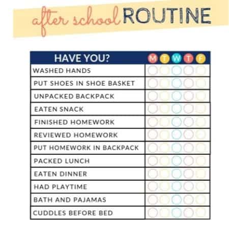 After School Routine Chart Printable